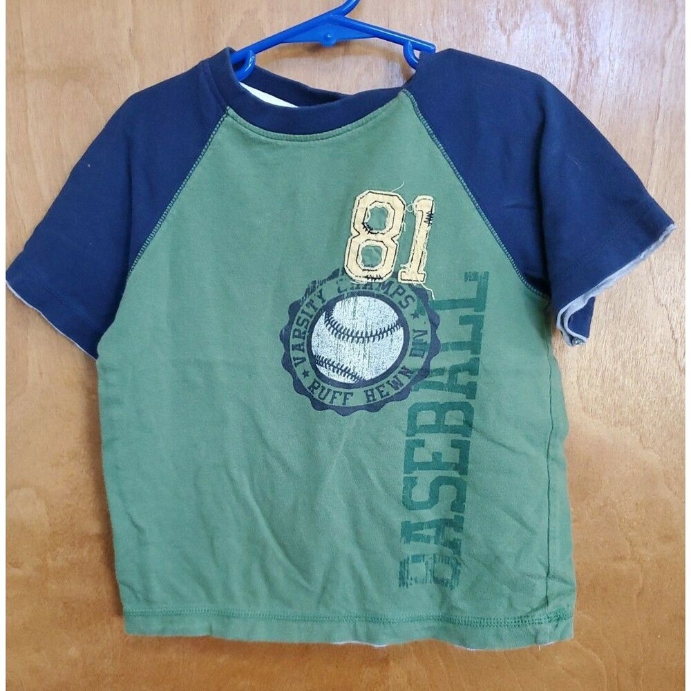 Boy's Ruff Hewn size 4t green/blue short sleeve baseball t shirt